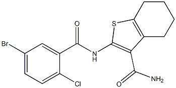 2-[(5-bromo-2-chlorobenzoyl)amino]-4,5,6,7-tetrahydro-1-benzothiophene-3-carboxamide Struktur