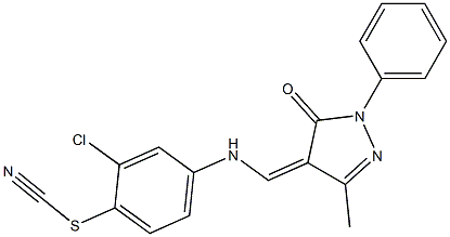 2-chloro-4-{[(3-methyl-5-oxo-1-phenyl-1,5-dihydro-4H-pyrazol-4-ylidene)methyl]amino}phenyl thiocyanate Struktur