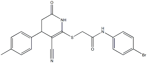 N-(4-bromophenyl)-2-{[3-cyano-4-(4-methylphenyl)-6-oxo-1,4,5,6-tetrahydro-2-pyridinyl]sulfanyl}acetamide Struktur