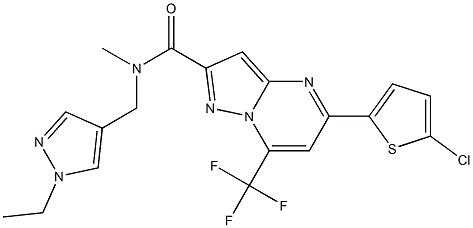 5-(5-chloro-2-thienyl)-N-[(1-ethyl-1H-pyrazol-4-yl)methyl]-N-methyl-7-(trifluoromethyl)pyrazolo[1,5-a]pyrimidine-2-carboxamide Struktur