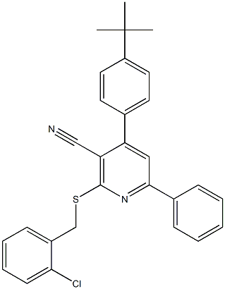 4-(4-tert-butylphenyl)-2-[(2-chlorobenzyl)sulfanyl]-6-phenylnicotinonitrile Struktur