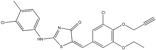 5-[3-chloro-5-ethoxy-4-(2-propynyloxy)benzylidene]-2-(3-chloro-4-methylanilino)-1,3-thiazol-4(5H)-one Struktur