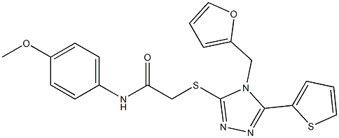 2-{[4-(2-furylmethyl)-5-(2-thienyl)-4H-1,2,4-triazol-3-yl]sulfanyl}-N-(4-methoxyphenyl)acetamide Struktur