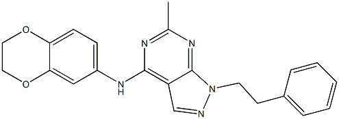 N-(2,3-dihydro-1,4-benzodioxin-6-yl)-N-[6-methyl-1-(2-phenylethyl)-1H-pyrazolo[3,4-d]pyrimidin-4-yl]amine Struktur