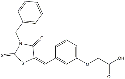 {3-[(3-benzyl-4-oxo-2-thioxo-1,3-thiazolidin-5-ylidene)methyl]phenoxy}acetic acid Struktur