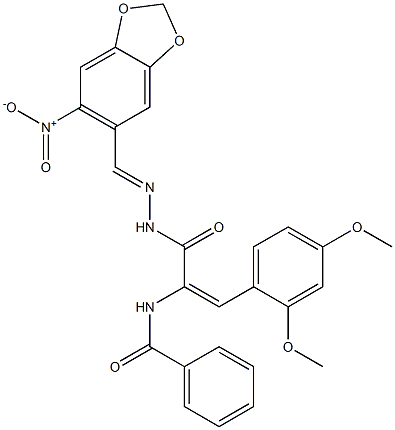 N-(2-(2,4-dimethoxyphenyl)-1-{[2-({6-nitro-1,3-benzodioxol-5-yl}methylene)hydrazino]carbonyl}vinyl)benzamide Struktur