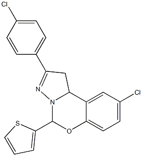 9-chloro-2-(4-chlorophenyl)-5-(2-thienyl)-1,10b-dihydropyrazolo[1,5-c][1,3]benzoxazine Struktur