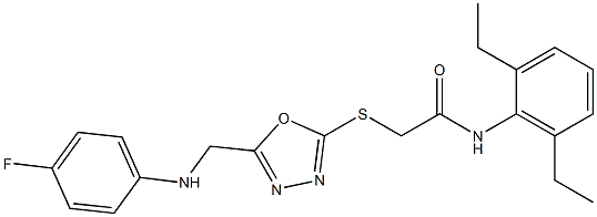 N-(2,6-diethylphenyl)-2-({5-[(4-fluoroanilino)methyl]-1,3,4-oxadiazol-2-yl}sulfanyl)acetamide Struktur