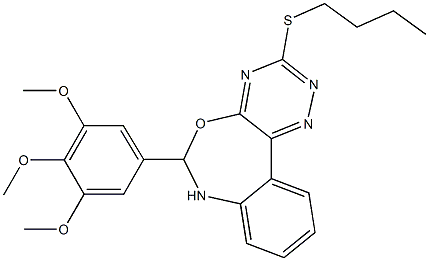 3-(butylsulfanyl)-6-(3,4,5-trimethoxyphenyl)-6,7-dihydro[1,2,4]triazino[5,6-d][3,1]benzoxazepine Struktur