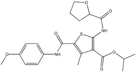 isopropyl 5-[(4-methoxyanilino)carbonyl]-4-methyl-2-[(tetrahydro-2-furanylcarbonyl)amino]-3-thiophenecarboxylate Struktur