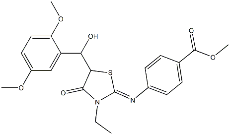 methyl 4-({5-[(2,5-dimethoxyphenyl)(hydroxy)methyl]-3-ethyl-4-oxo-1,3-thiazolidin-2-ylidene}amino)benzoate Struktur