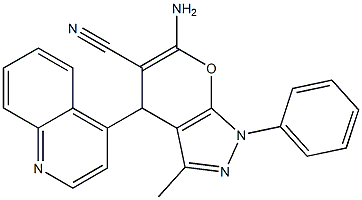 6-amino-3-methyl-1-phenyl-4-(4-quinolinyl)-1,4-dihydropyrano[2,3-c]pyrazole-5-carbonitrile Struktur