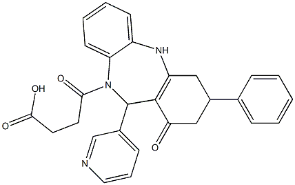 4-oxo-4-[1-oxo-3-phenyl-11-(3-pyridinyl)-1,2,3,4,5,11-hexahydro-10H-dibenzo[b,e][1,4]diazepin-10-yl]butanoic acid Struktur