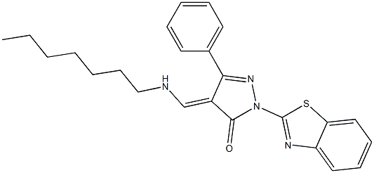 2-(1,3-benzothiazol-2-yl)-4-[(heptylamino)methylene]-5-phenyl-2,4-dihydro-3H-pyrazol-3-one Struktur