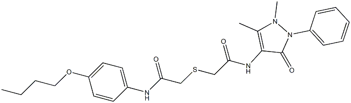 2-{[2-(4-butoxyanilino)-2-oxoethyl]sulfanyl}-N-(1,5-dimethyl-3-oxo-2-phenyl-2,3-dihydro-1H-pyrazol-4-yl)acetamide Struktur