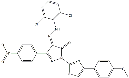 1-[4-(4-methoxyphenyl)-1,3-thiazol-2-yl]-3-(4-nitrophenyl)-1H-pyrazole-4,5-dione 4-[N-(2,6-dichlorophenyl)hydrazone] Struktur