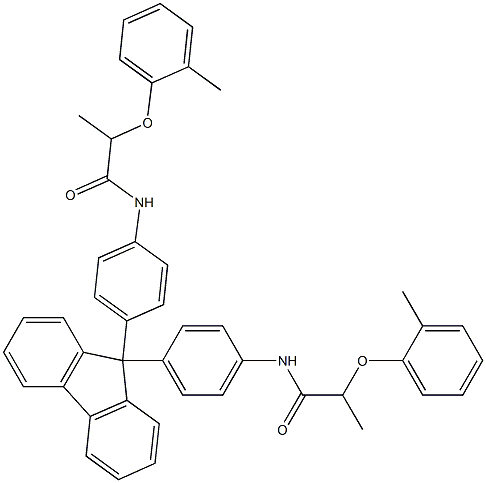 2-(2-methylphenoxy)-N-{4-[9-(4-{[2-(2-methylphenoxy)propanoyl]amino}phenyl)-9H-fluoren-9-yl]phenyl}propanamide Struktur