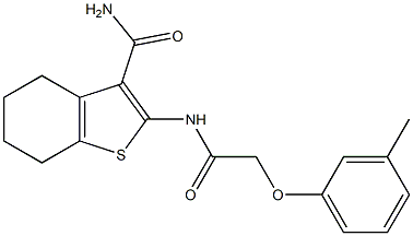 2-{[2-(3-methylphenoxy)acetyl]amino}-4,5,6,7-tetrahydro-1-benzothiophene-3-carboxamide Struktur