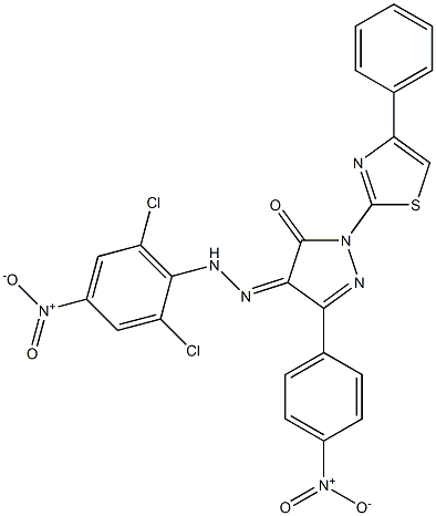 3-(4-nitrophenyl)-1-(4-phenyl-1,3-thiazol-2-yl)-1H-pyrazole-4,5-dione 4-[N-(2,6-dichloro-4-nitrophenyl)hydrazone] Struktur