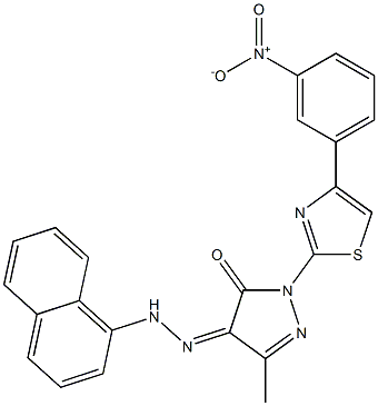 3-methyl-1-[4-(3-nitrophenyl)-1,3-thiazol-2-yl]-1H-pyrazole-4,5-dione 4-[N-(1-naphthyl)hydrazone] Struktur