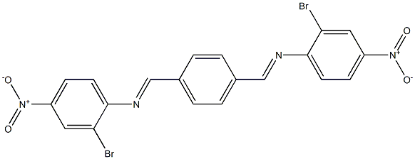 2-bromo-N-[(E)-(4-{[(2-bromo-4-nitrophenyl)imino]methyl}phenyl)methylidene]-4-nitroaniline Struktur