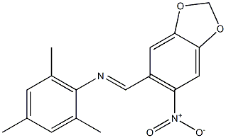 2,4,6-trimethyl-N-[(E)-(6-nitro-1,3-benzodioxol-5-yl)methylidene]aniline Struktur