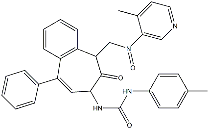 N-(2,5-diaza-2-(2-(2-methylphenyl)-2-oxoethyl)-3-oxo-6-phenylbicyclo[5.4.0]undeca-1(7),5,8,10-tetraen-4-yl)((4-methylphenyl)amino)formamide Struktur