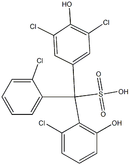 (2-Chlorophenyl)(2-chloro-6-hydroxyphenyl)(3,5-dichloro-4-hydroxyphenyl)methanesulfonic acid Struktur