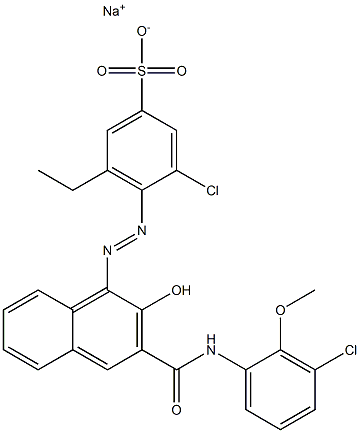 3-Chloro-5-ethyl-4-[[3-[[(3-chloro-2-methoxyphenyl)amino]carbonyl]-2-hydroxy-1-naphtyl]azo]benzenesulfonic acid sodium salt Struktur