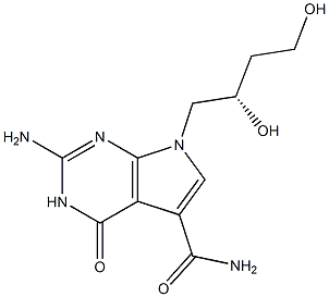 2-Amino-3,4-dihydro-7-[(S)-2,4-dihydroxybutyl]-4-oxo-7H-pyrrolo[2,3-d]pyrimidine-5-carboxamide Struktur