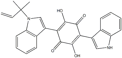 2-[1-(1,1-Dimethyl-2-propenyl)-1H-indol-3-yl]-5-(1H-indol-3-yl)-3,6-dihydroxy-1,4-benzoquinone Struktur