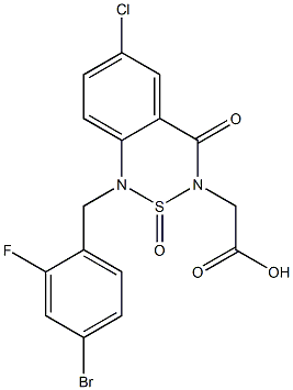 1-(4-Bromo-2-fluorobenzyl)-6-chloro-3-carboxymethyl-3,4-dihydro-4-oxo-1H-2,1,3-benzothiadiazine 2-oxide Struktur