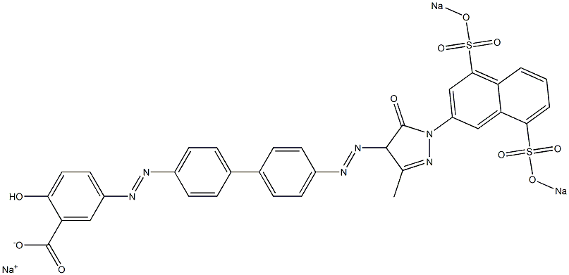 2-Hydroxy-5-[[4'-[[4,5-dihydro-3-methyl-5-oxo-1-[4,8-bis(sodiosulfo)-2-naphthalenyl]-1H-pyrazol-4-yl]azo]-1,1'-biphenyl-4-yl]azo]benzoic acid sodium salt Struktur