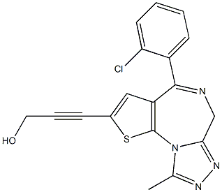 4-(2-Chlorophenyl)-2-(3-hydroxy-1-propynyl)-9-methyl-6H-thieno[3,2-f][1,2,4]triazolo[4,3-a][1,4]diazepine Struktur