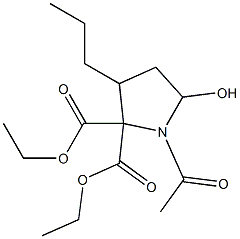 1-Acetyl-3-propyl-5-hydroxypyrrolidine-2,2-dicarboxylic acid diethyl ester Struktur