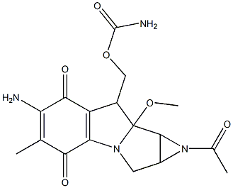 1-Acetyl-6-amino-8-[[(aminocarbonyl)oxy]methyl]-1,1a,2,8,8a,8b-hexahydro-8a-methoxy-5-methylazirino[2',3':3,4]pyrrolo[1,2-a]indole-4,7-dione Struktur