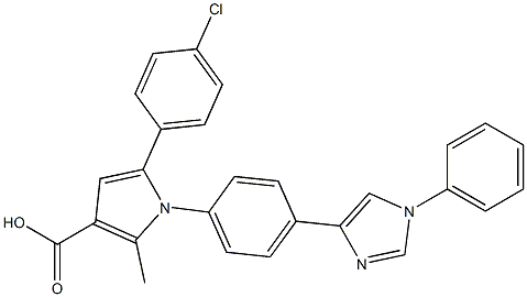 2-Methyl-5-(4-chlorophenyl)-1-[4-[1-[phenyl]-1H-imidazol-4-yl]phenyl]-1H-pyrrole-3-carboxylic acid Struktur