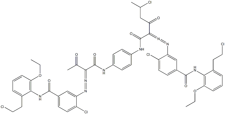 3,3'-[2-(1-Chloroethyl)-1,4-phenylenebis[iminocarbonyl(acetylmethylene)azo]]bis[N-[2-(2-chloroethyl)-6-ethoxyphenyl]-4-chlorobenzamide] Struktur