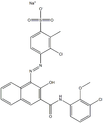 3-Chloro-2-methyl-4-[[3-[[(3-chloro-2-methoxyphenyl)amino]carbonyl]-2-hydroxy-1-naphtyl]azo]benzenesulfonic acid sodium salt Struktur