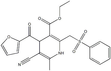 5-Cyano-1,4-dihydro-6-methyl-2-[phenylsulfonylmethyl]-4-(2-furanylcarbonyl)pyridine-3-carboxylic acid ethyl ester Struktur