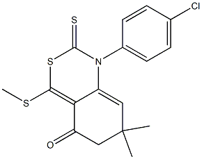 1,2,6,7-Tetrahydro-7,7-dimethyl-4-(methylthio)-2-thioxo-1-(4-chlorophenyl)-5H-3,1-benzothiazin-5-one Struktur