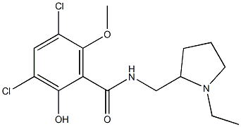 (-)-3,5-Dichloro-N-[(1-ethylpyrrolidin-2-yl)methyl]-2-hydroxy-6-methoxybenzamide Struktur