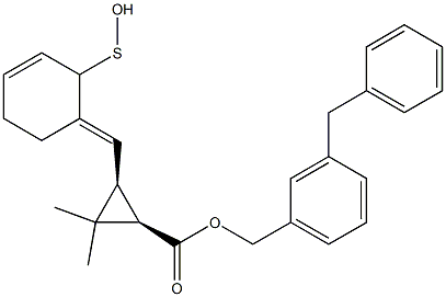 (1R,3S)-2,2-Dimethyl-3-[[(3E)-2,3,4,5-tetrahydro-2-oxothiophen]-3-ylidenemethyl]cyclopropane-1-carboxylic acid-3-benzylbenzyl ester Struktur