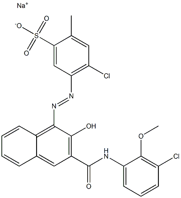 4-Chloro-2-methyl-5-[[3-[[(3-chloro-2-methoxyphenyl)amino]carbonyl]-2-hydroxy-1-naphtyl]azo]benzenesulfonic acid sodium salt Struktur