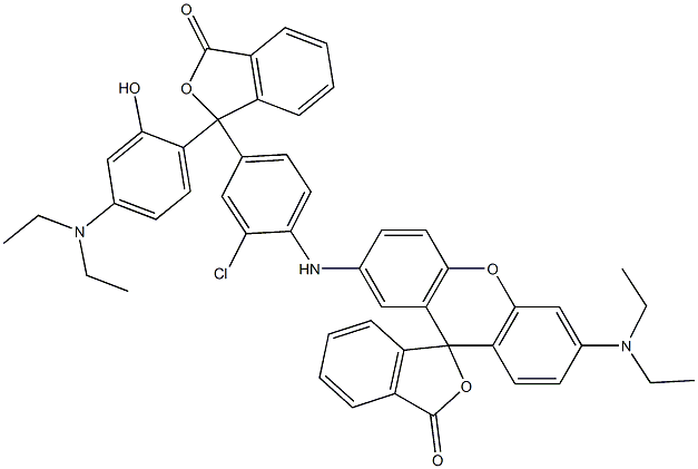 2'-[[2-Chloro-4-[1-[2-hydroxy-4-(diethylamino)phenyl]-1,3-dihydro-3-oxoisobenzofuran-1-yl]phenyl]amino]-6'-(diethylamino)spiro[isobenzofuran-1(3H),9'-[9H]xanthen]-3-one Struktur