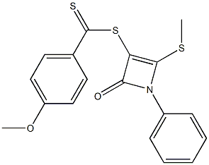 4-Methylthio-1-phenyl-3-(4-methoxy(thiobenzoyl)thio)-1,2-dihydroazet-2-one Struktur