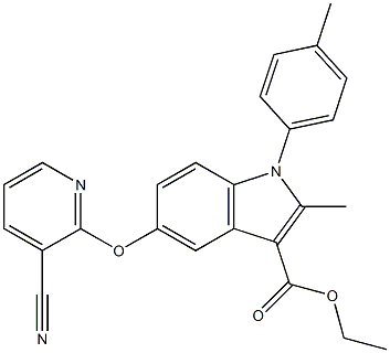 1-(4-Methylphenyl)-2-methyl-5-[3-cyanopyridin-2-yloxy]-1H-indole-3-carboxylic acid ethyl ester Struktur