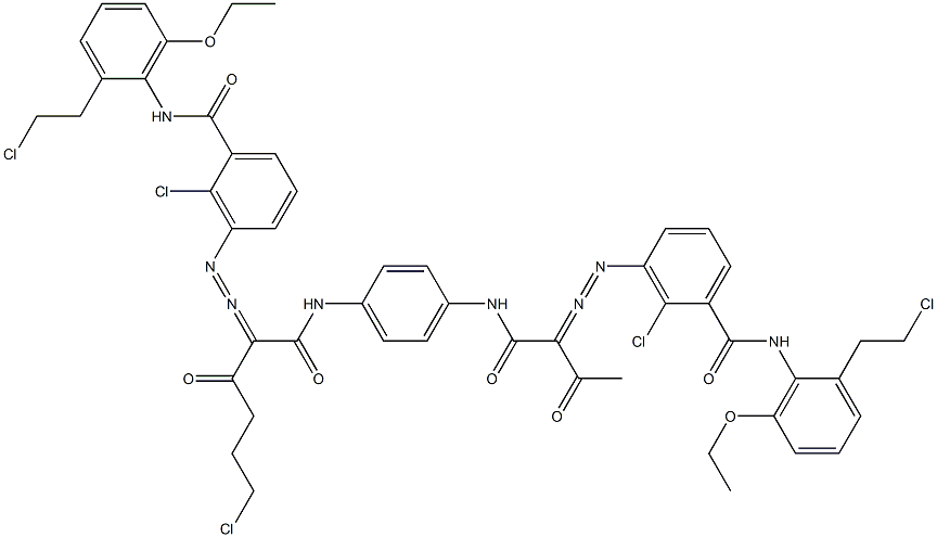 3,3'-[2-(2-Chloroethyl)-1,4-phenylenebis[iminocarbonyl(acetylmethylene)azo]]bis[N-[2-(2-chloroethyl)-6-ethoxyphenyl]-2-chlorobenzamide] Struktur