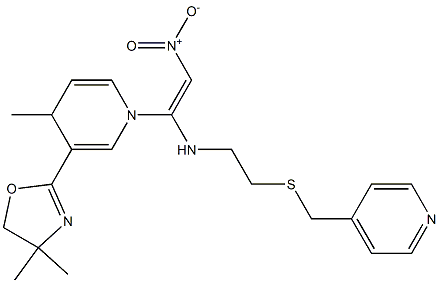 N-[2-Nitro-1-[[4-methyl-3-(4,4-dimethyl-2-oxazolin-2-yl)-1,4-dihydropyridin]-1-yl]ethenyl]-2-[(4-pyridinylmethyl)thio]ethanamine Struktur