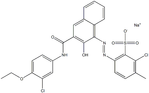 2-Chloro-3-methyl-6-[[3-[[(3-chloro-4-ethoxyphenyl)amino]carbonyl]-2-hydroxy-1-naphtyl]azo]benzenesulfonic acid sodium salt Struktur